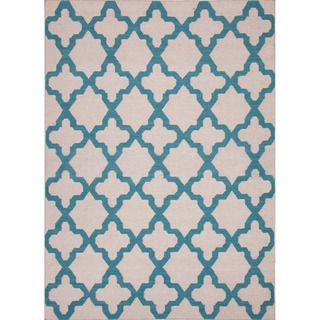 Handmade Flat weave Reversible Geometric pattern Blue Rug (8 X 10)