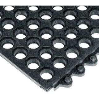 Wearwell Natural Rubber 572 24/Seven Anti Fatigue Grease Resistant Mat, for Wet Areas, 3' Width x 3' Length x 5/8" Thickness, Black Floor Matting