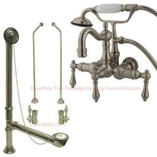 Satin Nickel Wall Mount Clawfoot Tub Faucet w hand shower Package   Bathtub And Showerhead Faucet Systems  
