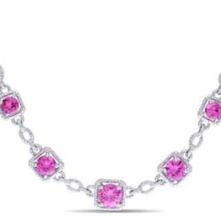 Pink Sapphire and Diamond Accent Necklace in Sterling Silver   17