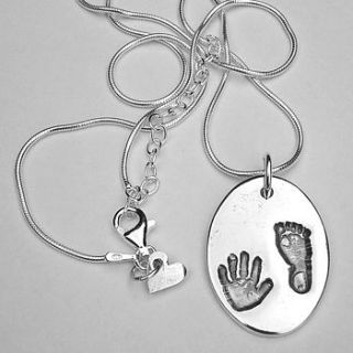 personalised hand and footprint necklace by touch on silver