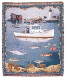 New England Sealife Mid Size Tapestry Throw Blanket USA Made   Red Sox