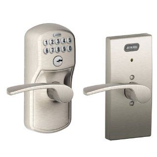 Schlage FE576 PLY 619 MER CEN Built in Alarm, Century Collection Keypad Merano Lever Door Lock, Satin Nickel   Doorknobs  