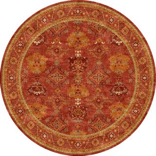 Hand tufted Traditional Floral Pattern Red/ Orange Rug (6 Round)