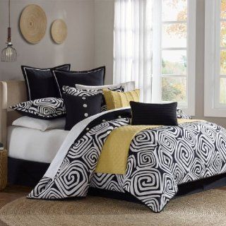 Hampton Hill Calypso Polyester Jacquard 10 Piece Comforter Set, King, Multi   Black And Yellow Bed Comforter