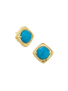 Pompeii Gold & Turquoise Tilted Square Stud Earrings by DeLatori
