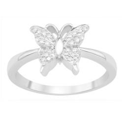Sterling Silver 1/10ct TDW Diamond Butterfly Fashion Ring (H I, I3) Diamond Rings