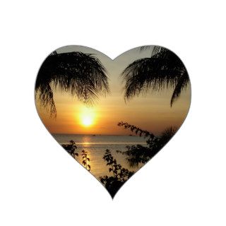 Tropical Beach Paradise Heart Stickers
