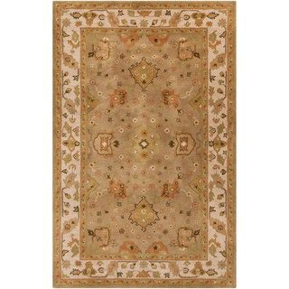 Hand tufted Classic Floral Border Gold Wool Rug (10 X 14)