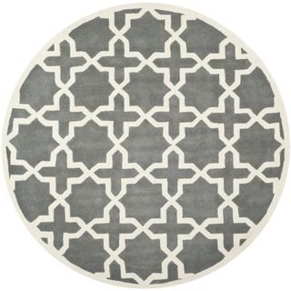Cross Pattern Handmade Moroccan Dark Grey Wool Rug (7 Round)