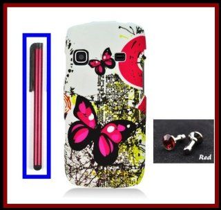 Samsung M580 Replenish (Sprint) Rubberized Pink Butterfly Design Snap on Case Cover Front/Back + Red Stylus Touch Screen Pen + One FREE Red 3.5mm Bling Headset Dust Plug Cell Phones & Accessories