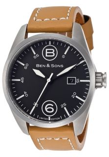 Ben & Sons 10004 01 BGS  Watches,Mens Cadet Black Dial Brown Genuine Leather, Casual Ben & Sons Quartz Watches
