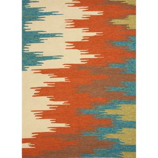 Hand hooked Indoor/ Outdoor Abstract Red/ Orange Rug (76 X 96)