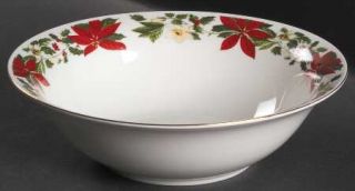 Gibson Designs Poinsettia Holiday 9 Round Vegetable Bowl, Fine China Dinnerware
