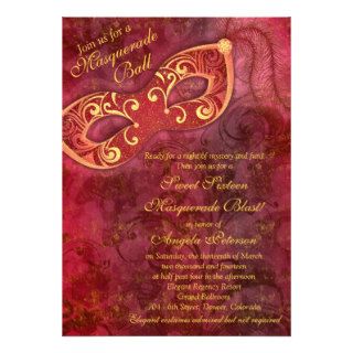 Burgundy Gold Masquerade Ball Sweet 16 Birthday Personalized Announcements