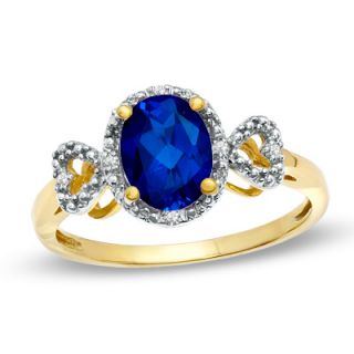 Oval Lab Created Sapphire and Diamond Accent Ring in 10K Gold   Zales