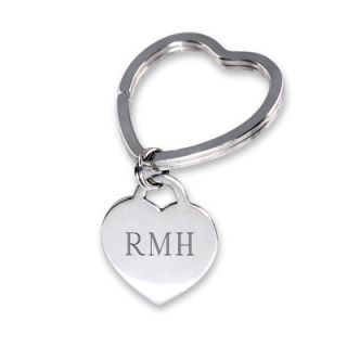 Engraved Key Chain with Sterling Silver Heart Charm (1 3 Initials