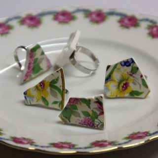 vintage china  floral ring by the artisan dried flower company