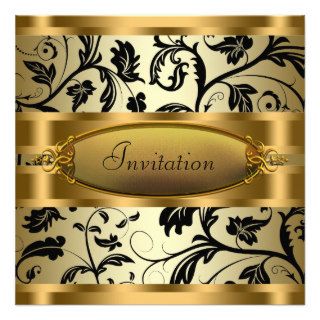 Black Swirl Vines Black Gold Party Custom Invitations