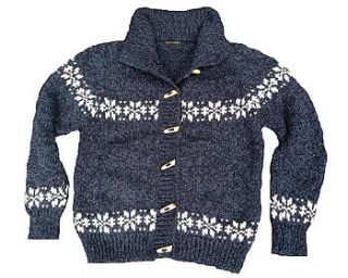 men's hand knitted navy snowflake cardigan by lily & albert