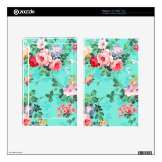 Vintage Elegant Pink Red Yellow Roses Pattern Decals For Kindle Fire