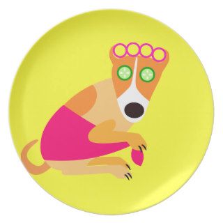 Funny Spa Dog in Curlers Party Plate