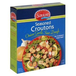 Savion Croutons, Onion Garlic Sour Dough, 6 Ounce Box (Pack of 12)  Salad Croutons  Grocery & Gourmet Food