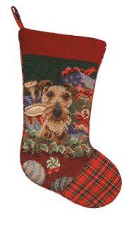 123 Creations C591.11x17 inch Airedale Christmas Stocking in Needlepoint   100 Percent Wool  