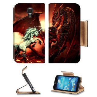 Red Dragon Versus Unicorn Battle Light Dark Samsung Galaxy S4 Flip Cover Case with Card Holder Customized Made to Order Support Ready Premium Deluxe Pu Leather 5 inch (140mm) x 3 1/4 inch (80mm) x 9/16 inch (14mm) Woocoo S IV S 4 Professional Cases Accesso