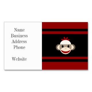 Cute Smiling Sock Monkey Face on Red Black Business Card Templates