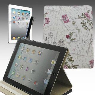 Mecasy_iPad 2 3 4 Leather Stand Case with Flower Letter Pattern KickStand Flip Stand White Color,USA Seller Computers & Accessories