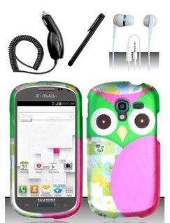 4 Items Combo For Samsung Galaxy Exhibit T599 (T Mobile) Colorful Pink Owl Design Snap On Hard Case Protector Cover + Car Charger + Free Stylus Pen + Free 3.5mm Stereo Earphone Headsets Cell Phones & Accessories