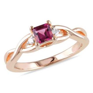 0mm Square Cut Pink Tourmaline and Diamond Accent Promise Ring in