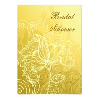 White lace yellow taupe wedding bridal shower personalized invite