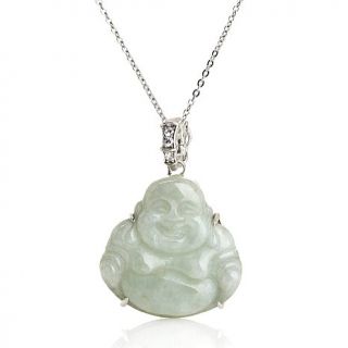 Jade of Yesteryear Jade and CZ Sterling Silver "Buddha" Pendant with 18" Chain