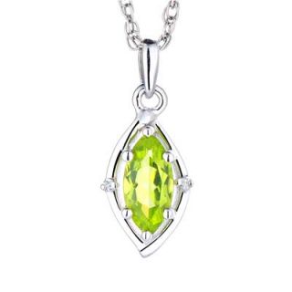 Marquise Cut Peridot and Diamond Accent Pendant in Sterling Silver