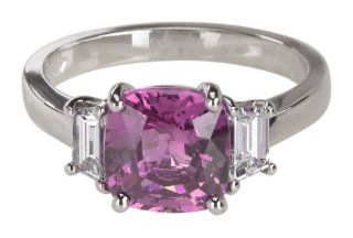 Platinum Pink Sapphire and Diamond Ring (2.65 ct pink Sapphire center, 0.67 cttw Diamond), Size 6 Jewelry