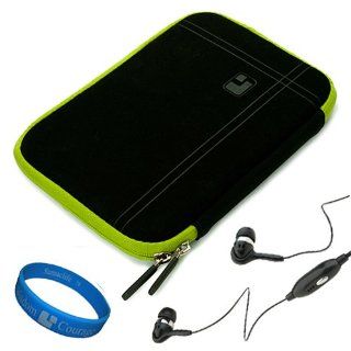 SumacLife Black   Green Edge Durable Nubuck Protective Sleeve Carrying Case with Neoprene Bubble Padding for Samsung Galaxy Tab 2 (7.0) 7 inch Android 4.0 Tablet + Black Handsfree Hifi Noise Reducing Earphones + SumacLife TM Wisdom Courage Wristband Compu