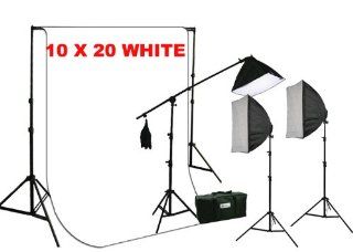ePhotoInc 3200 Watt Softbox Photo Video Studio 3200K Warm Light Portrait Lighting & 10x20 White Muslin Backdrop Support Stand Set H604SB2 1020W 3200K  Photo Studio Backgrounds  Camera & Photo