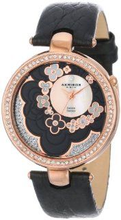 Akribos XXIV Women's AK601BK Lady Diamond Flower Dial Swiss Quartz Leather Strap Watch at  Women's Watch store.