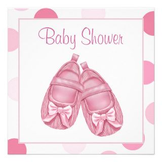 Satin Booties Pink Polka Dot Baby Girl Shower Announcement