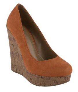 Sure By Delicious Cute Platform Cork Wedge, coral faux suede, 7.5 M Sandals Shoes