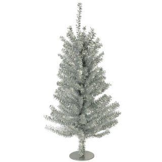 18" SILVER TINSEL MINIATURE TREE W/140 TIPS, METAL BASE & 10" GIRTH.   Christmas Trees