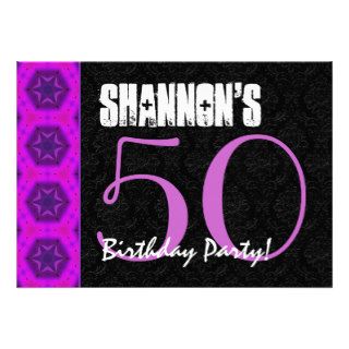 50th Birthday Party Magenta Pattern and Black Personalized Invite