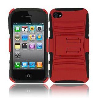 Faceplate Hard Plastic Protector Snap On Skin Cover Case Apple iPhone 4 4S, Hybrid Red/ Black With Horizontal Stand Cell Phones & Accessories