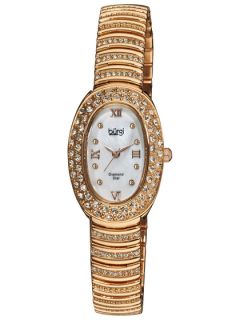 Womens Oval Rose Tone, Diamond, & Crystal Watch by Burgi