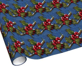 Christmas Holly, Berries, Snow Oil Pastel Art Wrapping Paper
