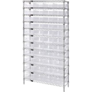 Quantum Storage Wire Shelving System with 44 Clear Bins — 12-Shelf Unit, 36in.W x 18in.D x 74in.H, Model# WR12-103CL  Single Side Bin Units
