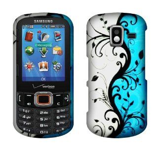 Faceplate Hard Plastic Protector Snap On Cover Case Samsung Intensity 3 U485, Blue Vines 2D Silver Texture Cell Phones & Accessories