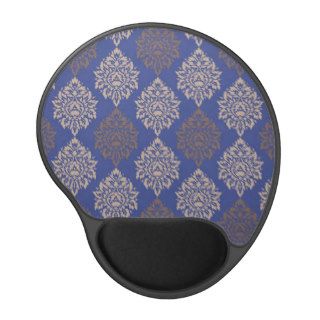 Blue, Brown, and Cream Damask Gel Mouse Mats